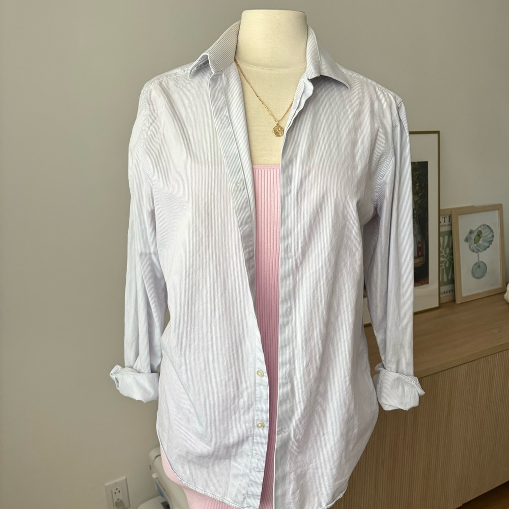 Light Blue Striped Button-Up Shirt -Size 15